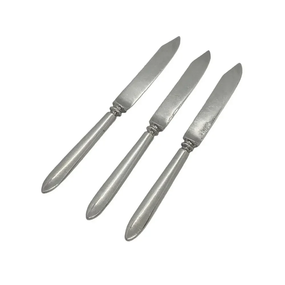 Mid 20th Century Glossy Silver Plate 6 1/4” Fruit Knives Set Of Three Unbranded